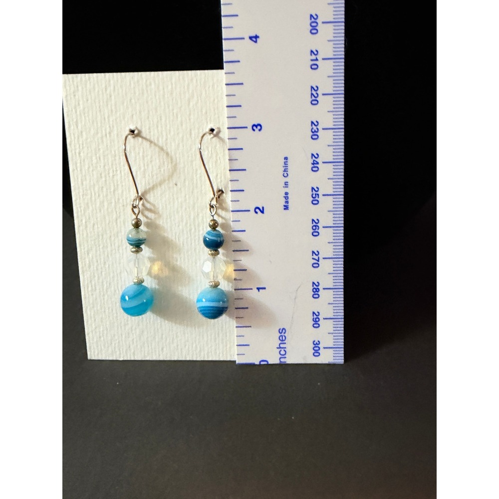 Blue Banded Agate Crystal Drop Earrings Artisan Dangle Stephanie Aune   J3036 - Picture 2 of 4